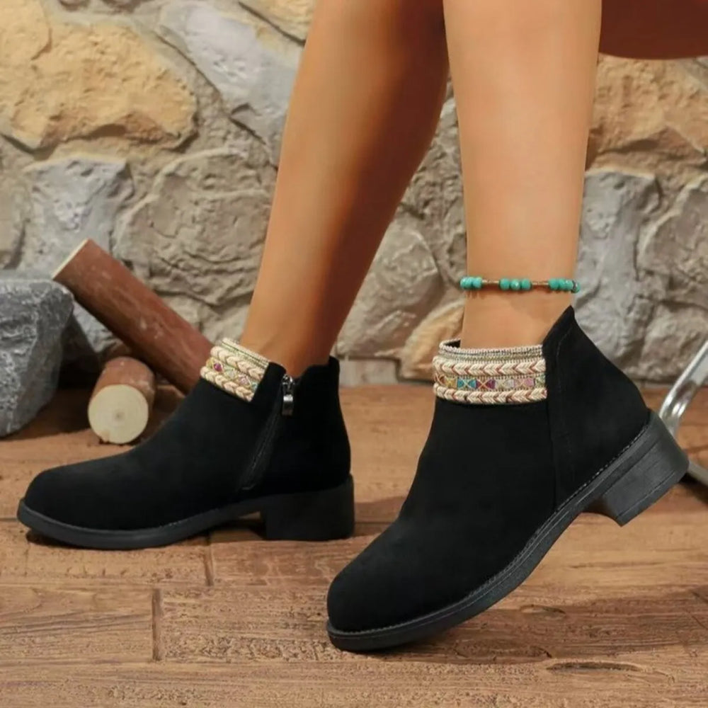Side Zip Block Heel Boots