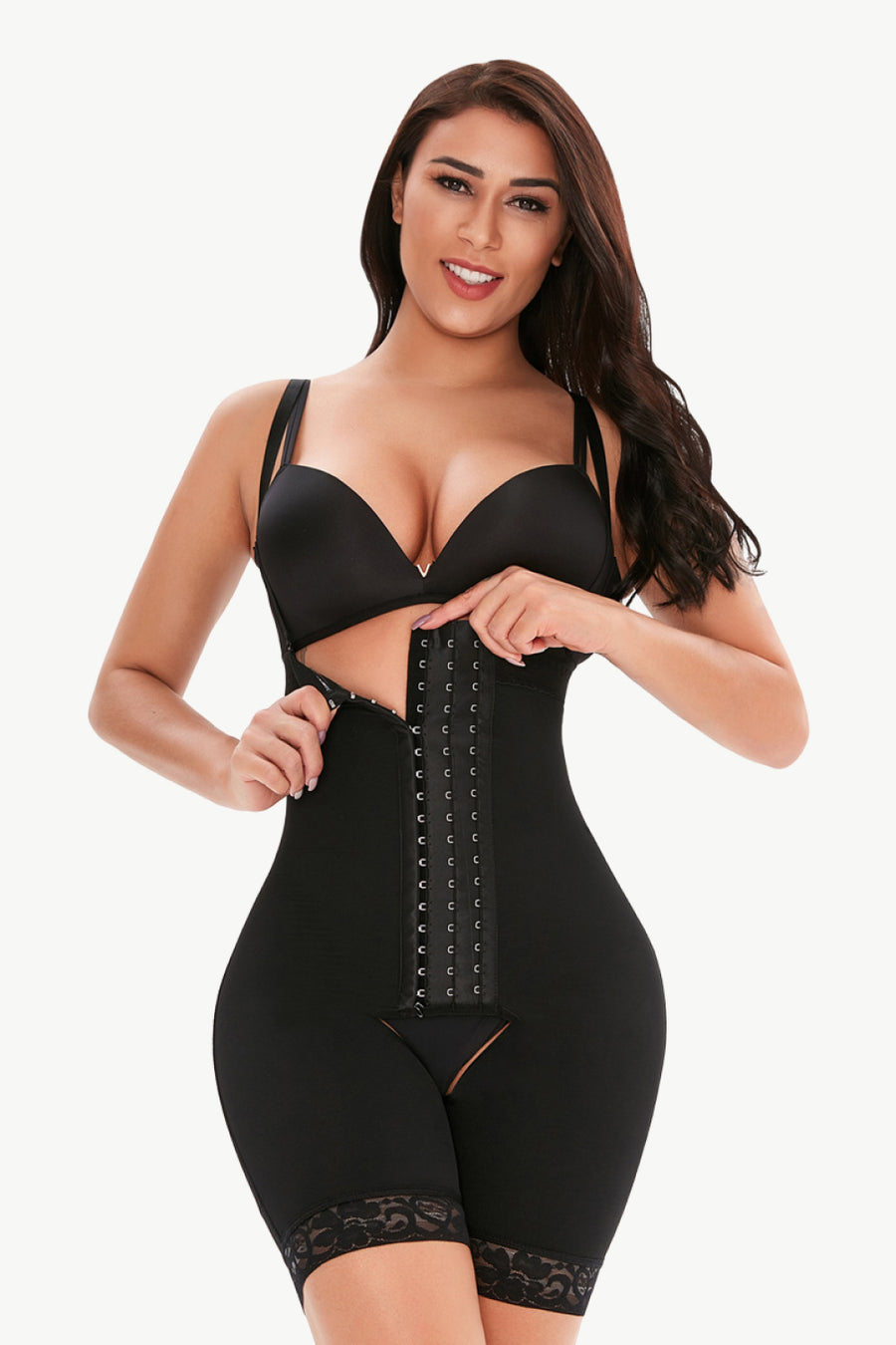 Hook and Eye Lace Trim Shaping Bodysuit