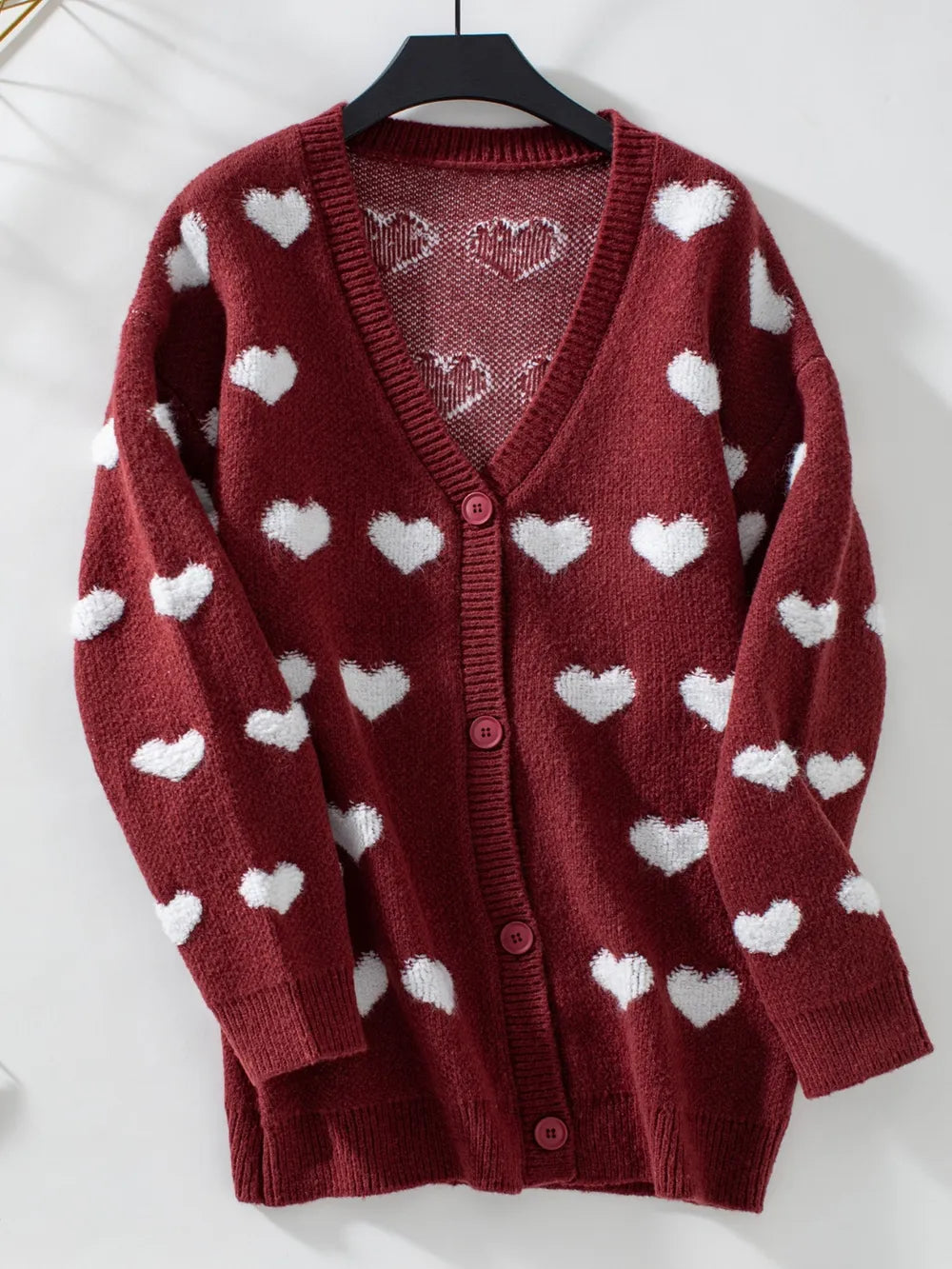 Heart V Neck Button Up Long Sleeve Cardigan