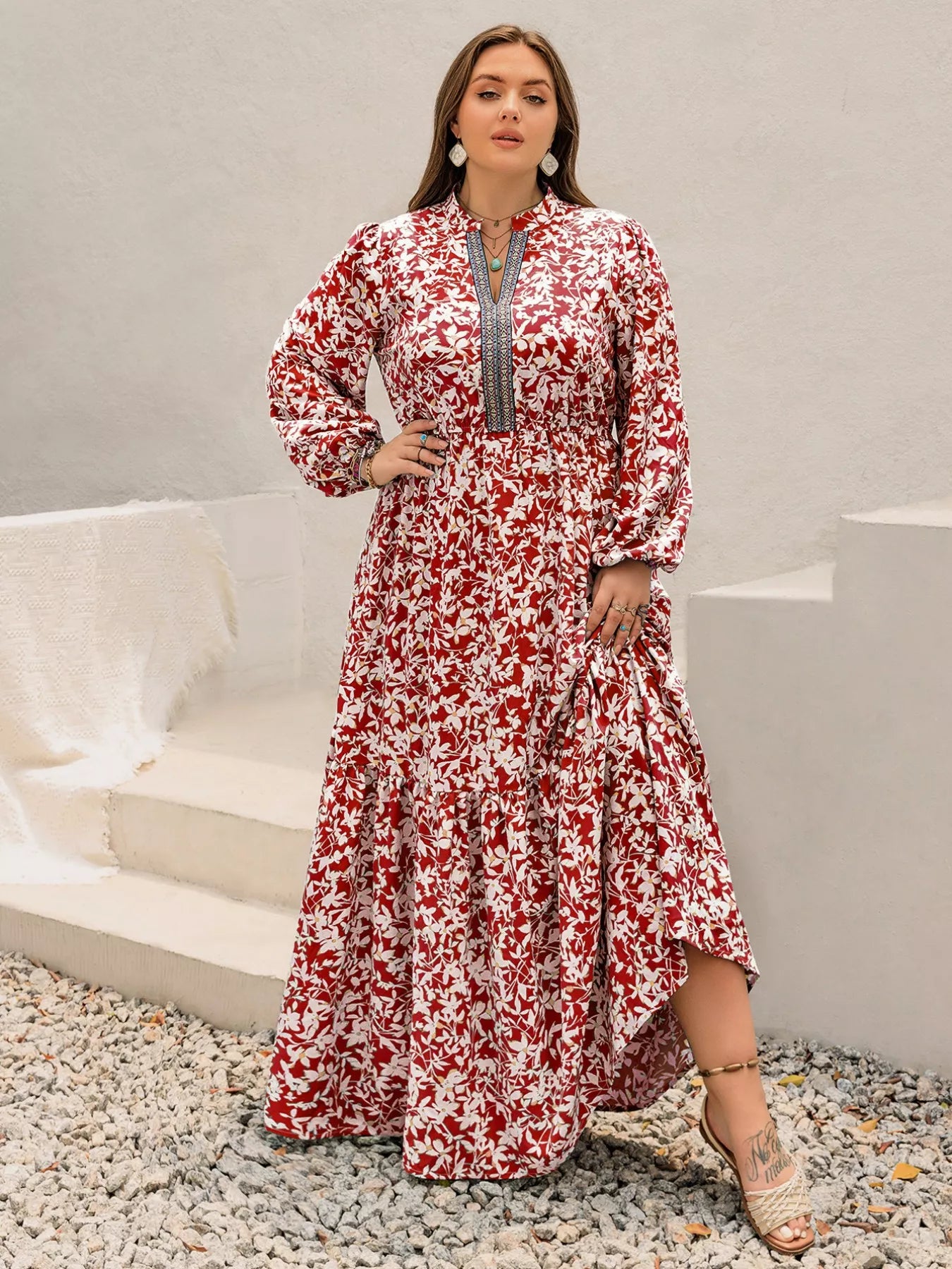 Plus Size Floral Print Long Sleeve Maxi Dress selected from Maxi Dresses for The Long Line: Maxi Dresses Made for an Entrance