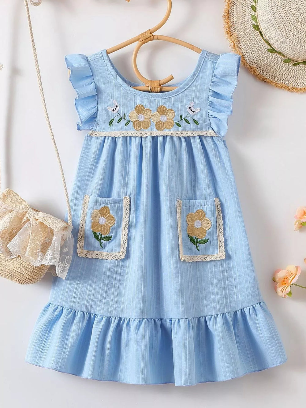 Children's Embroidered Ruffled Hem Dress