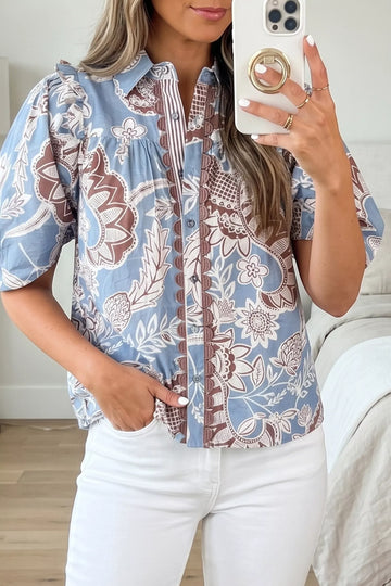 Floral Scalloped Button Down Shirt