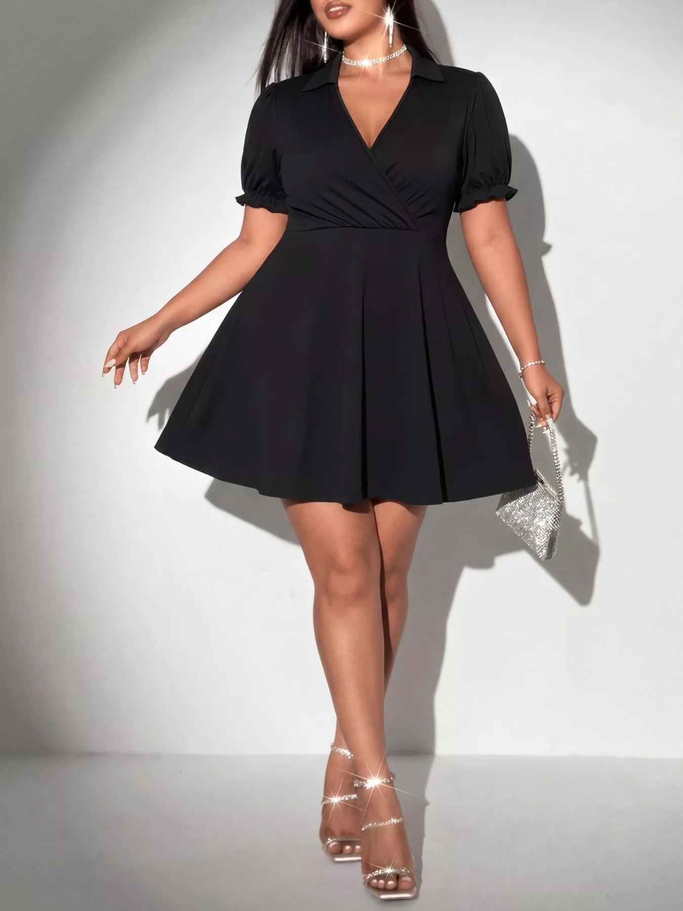Plus Size Surplice Short Sleeve Mini Dress selected from Short-Sleeve Dresses for Easy Presence: The Short-Sleeve Dress Edit