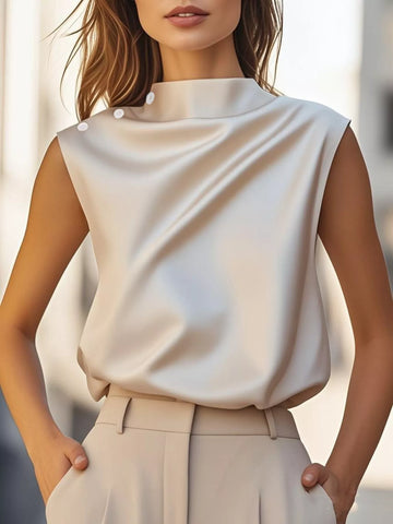 Elegant Sleeveless Button Detail Blouse