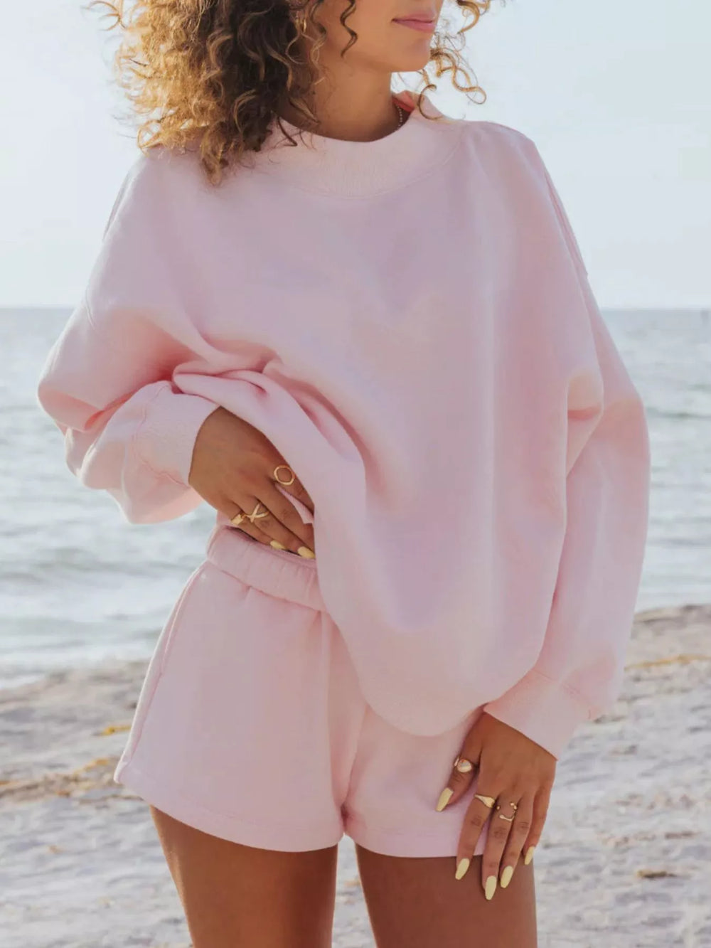 Relaxed Round Neck Sweatshirt & Shorts Set