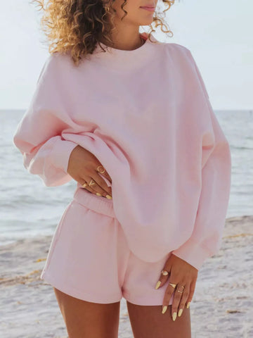 Relaxed Round-Neck Sweatshirt & Shorts Set