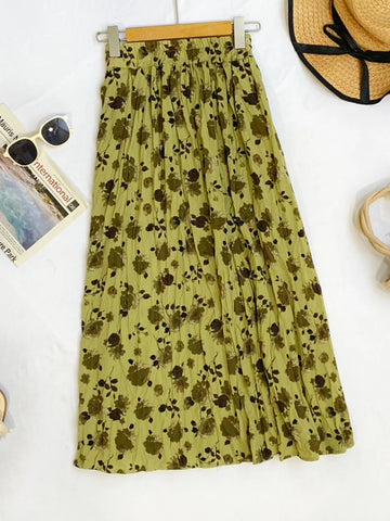 Floral Print Elastic Waist Midi Skirt