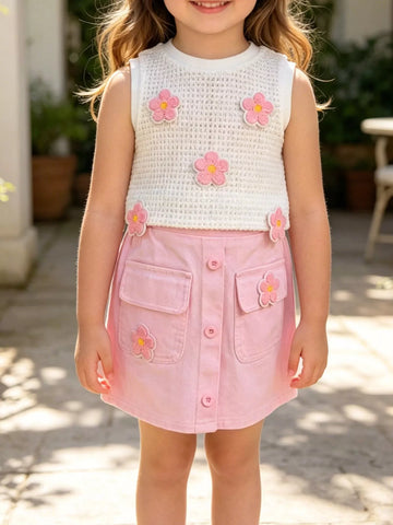 Children's Flower Sleeveless Top and Skirt Set