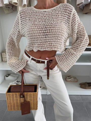 Openwork Round Neck Knit Cover Up