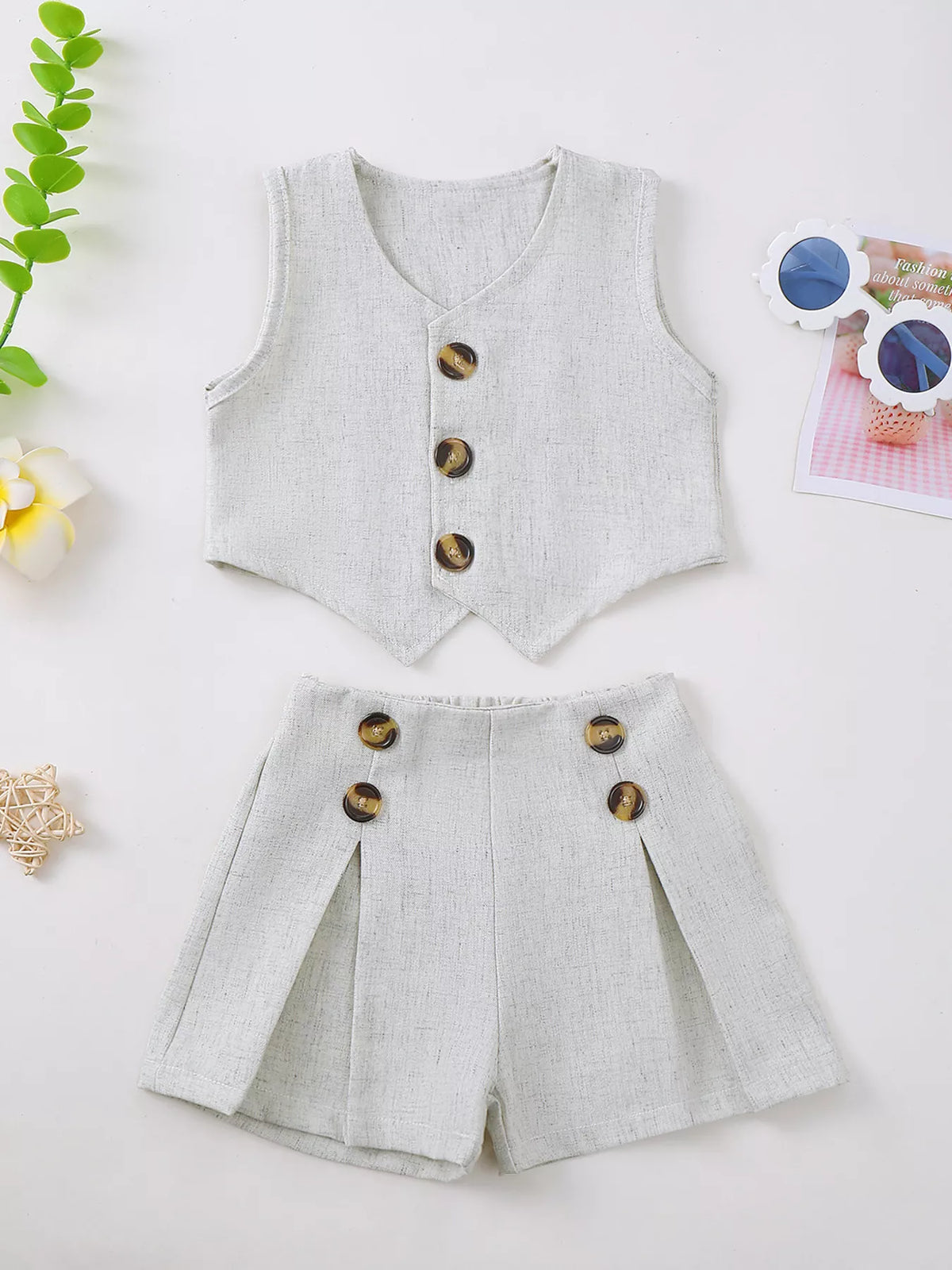 Children's Button Up Vest and Shorts Set