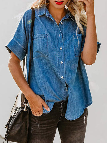 Short-Sleeve Button-Front Denim Shirt