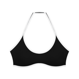 Serein Queen women's halter color block sports bra in black, front view