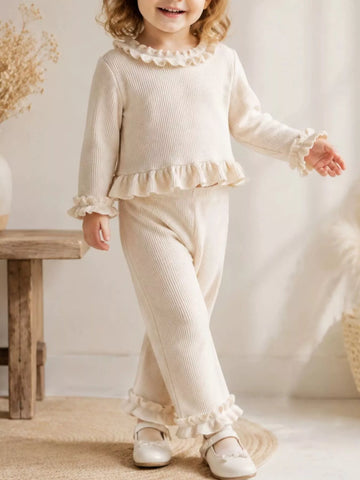 Children's Ruffle Trim Long Sleeve Top and Pants Set