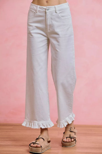 SO ME Ruffled Bottom Detail Mid Rise Jeans