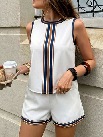 Striped Sleeveless Top & Shorts Set
