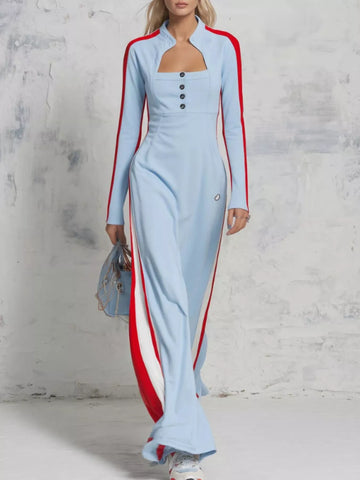 Color-Block Long Sleeve Maxi Dress