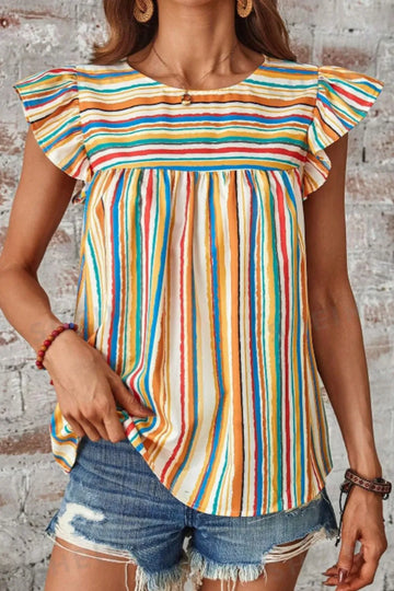 Colorful Striped Cap Sleeve Blouse