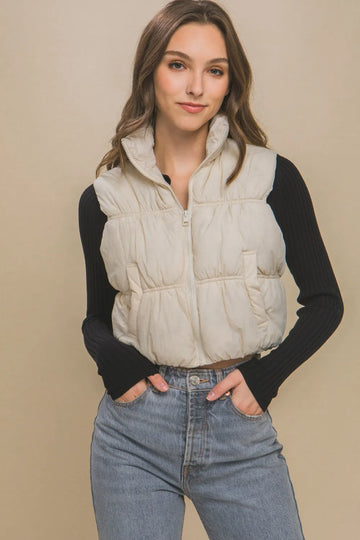 Love Tree Zip-Up Turtleneck Cropped Puffer Vest