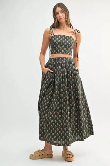 MABLE Floral Crop Top and Skirt Set