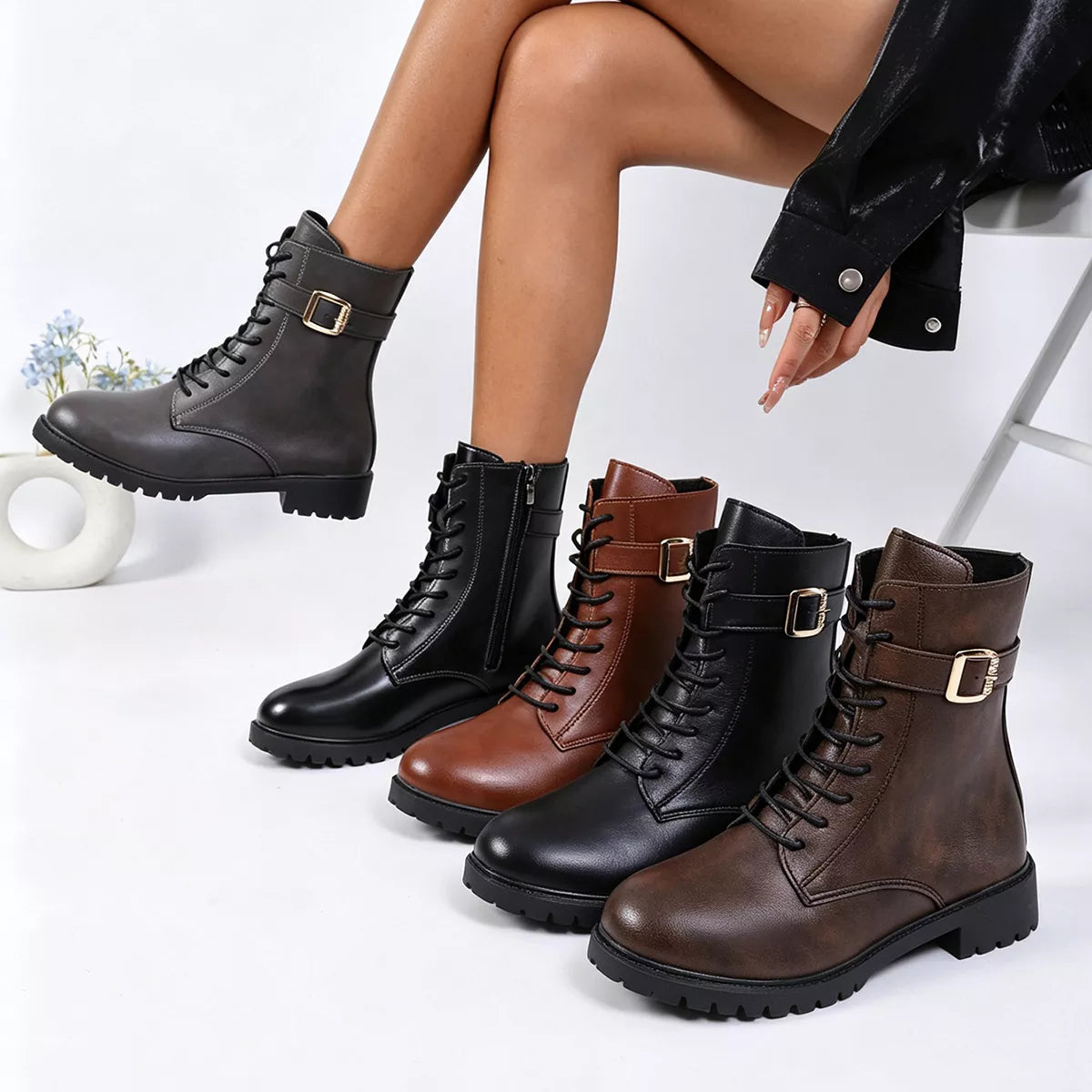 Round Toe Lace Up Boots
