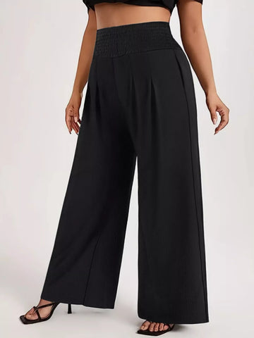Plus Size Smocked High-Waist Wide-Leg Pants