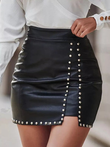 High-Waisted Studded Mini Skirt