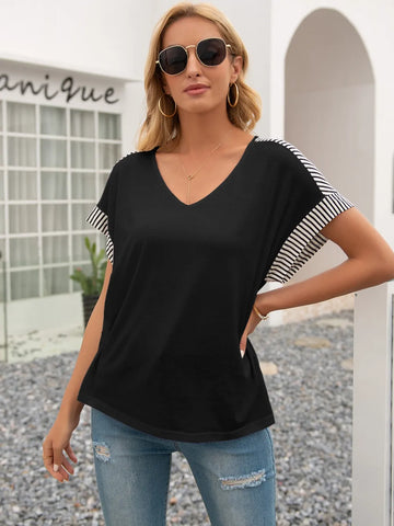 Ivy Lane Striped V Neck Short Sleeve T-Shirt