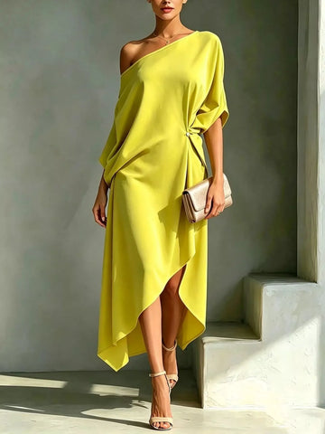 Asymmetrical One Shoulder Drape Dress