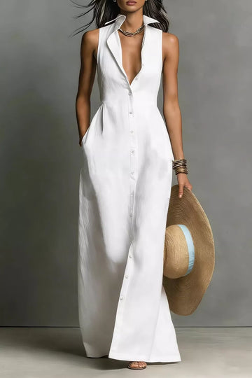 Sleeveless Button-Front Maxi Dress