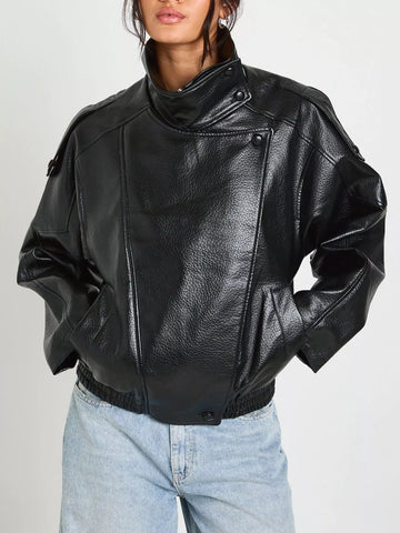 Faux Leather Moto Jacket with Asymmetrical Zip