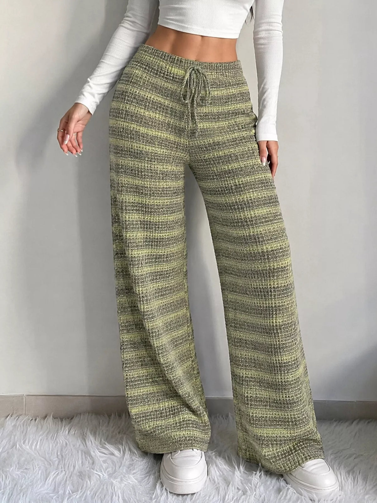 Striped Knit Wide-Leg Pants
