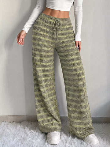 Striped Knit Wide-Leg Pants