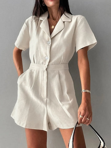Button Front Short Sleeve Romper