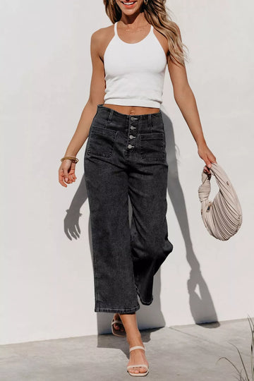 High-Waisted Button-Fly Wide-Leg Jeans