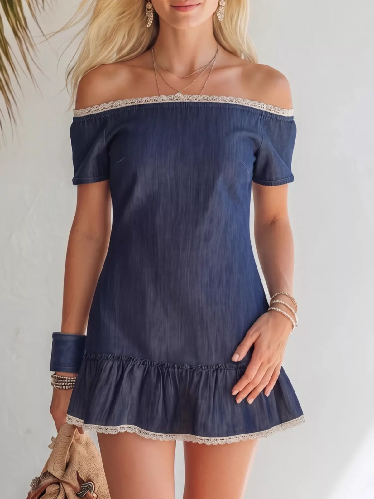 Lace Detail Off-Shoulder Mini Dress