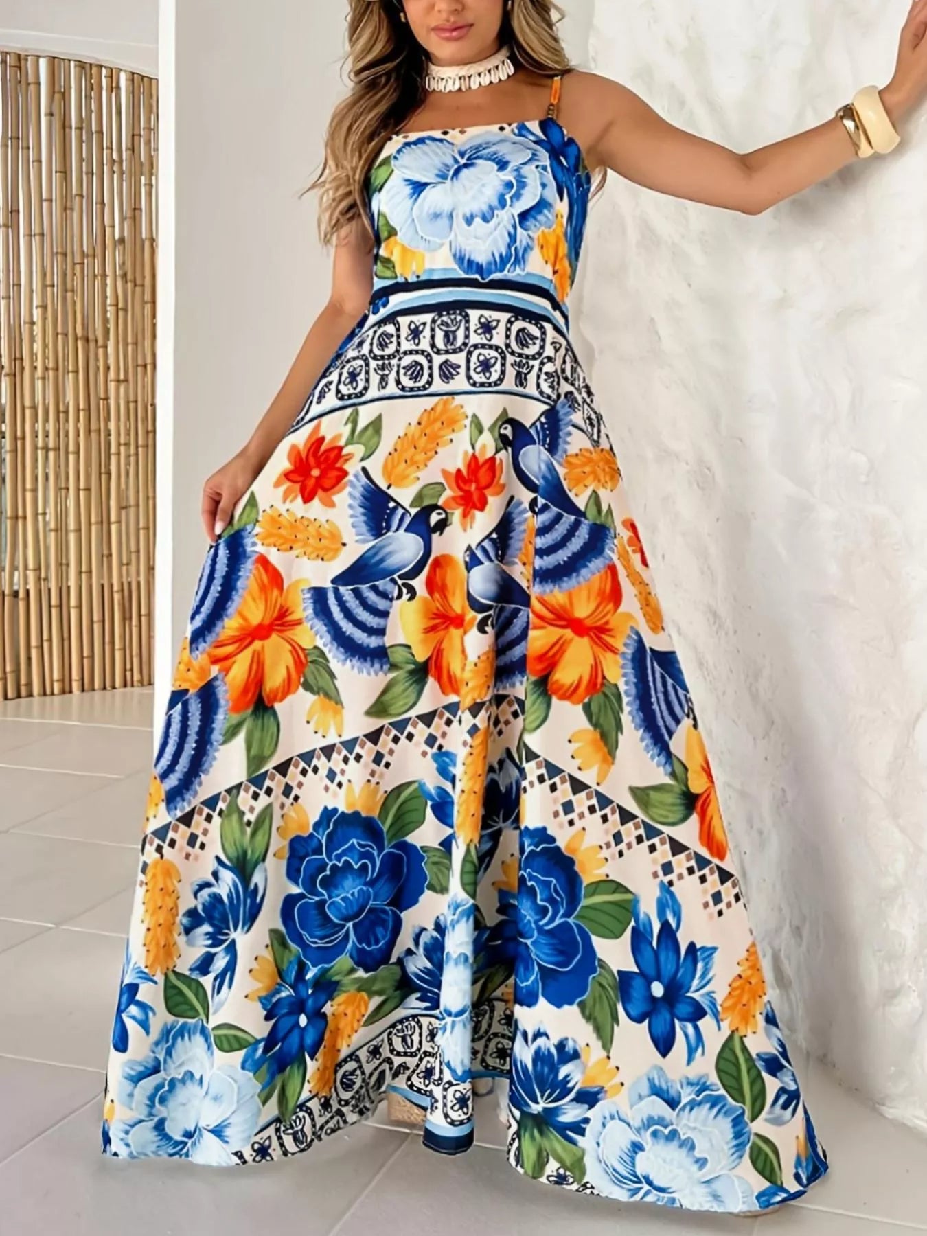 Plus Size Floral Print Spaghetti Strap Maxi Dress selected from Dress Desire for Dress Desire: One Piece, Full Presence