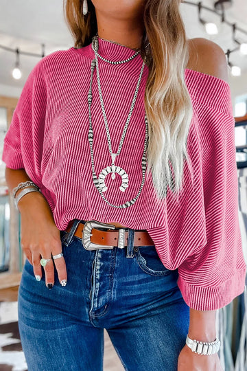 Ribbed Knit Off Shoulder Blouse