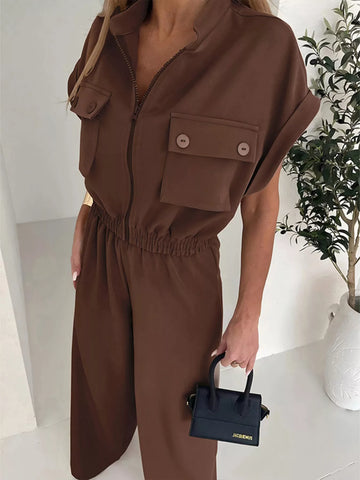 Cargo Pocket Zip Front Jumpsuit