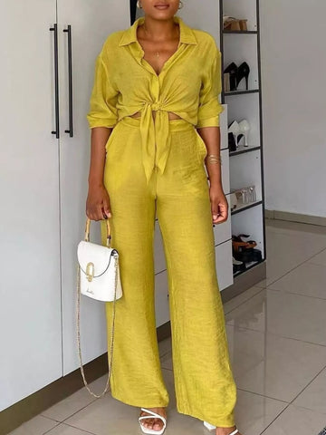 Tie Front Top & Wide Leg Pants Set