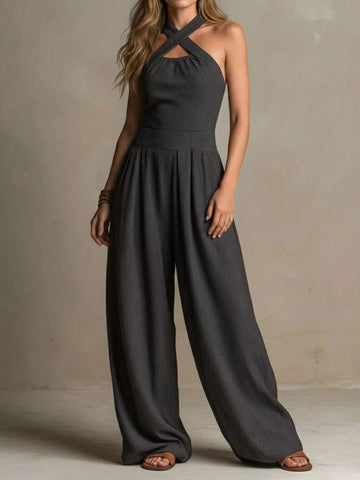 Full Size Halter Neck Wide-Leg Jumpsuit Plus Size