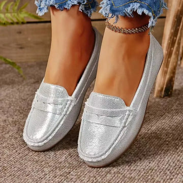 PU Leather Round Toe Flat Slip Ons