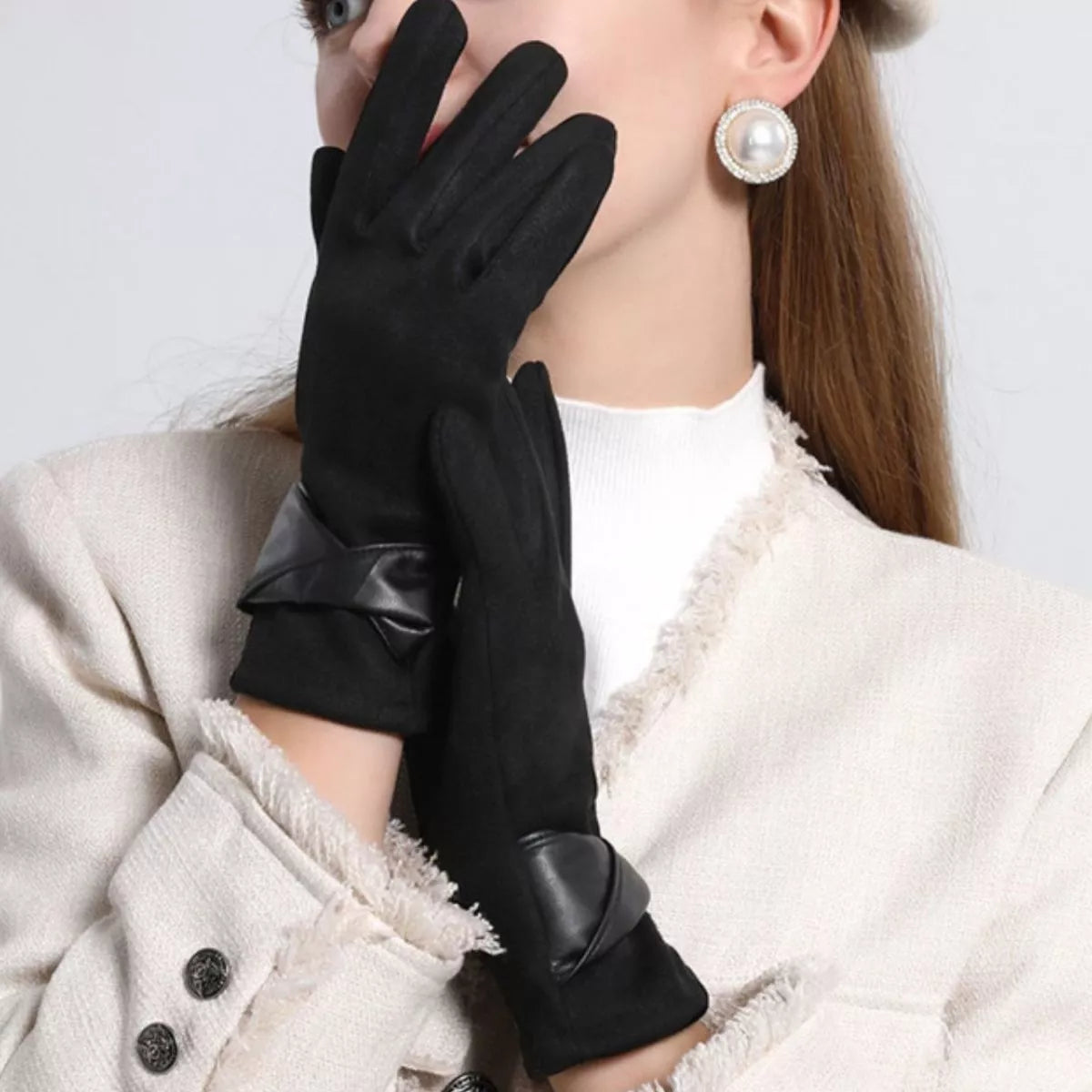 Warm Leather Trimmed Suede Gloves selected from Accessory Allure for The Finishing Touch: How Accessory Allure Changes the Whole Look