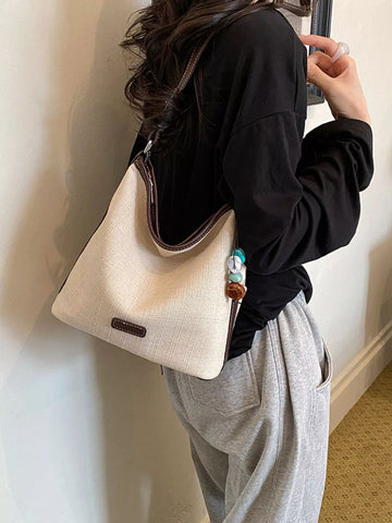Casual Shoulder Bag with Decorative Charm