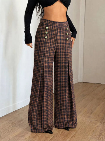 Plaid Wide-Leg Pants