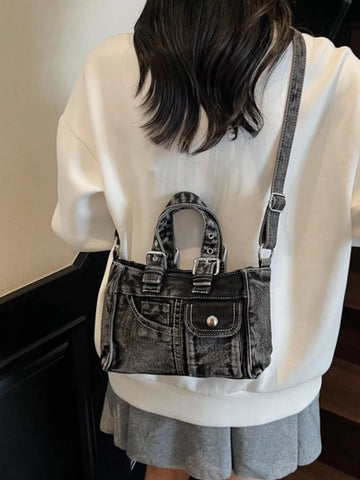 Vintage Washed Denim Crossbody Bag