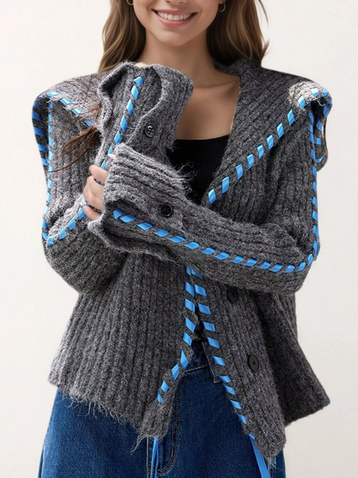Ribbed Knit Open Front Cardigan