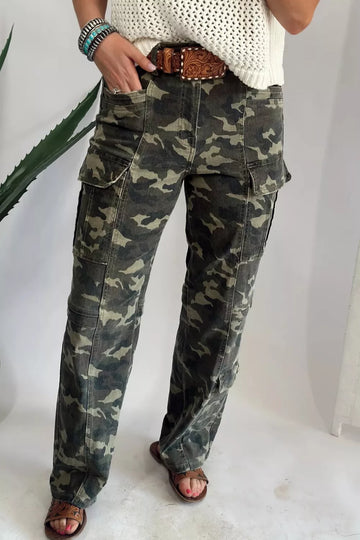 Camouflage Print Multi Pocketed Women's Denim Pants