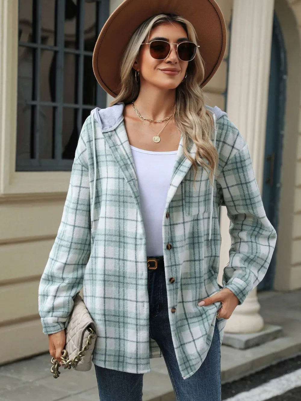 Drawstring Plaid Button Up Hooded Jacket selected from Jacket Icons for The Final Layer: Jacket Icons with Presence