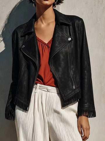 Fringe Hem Zip Up Jacket