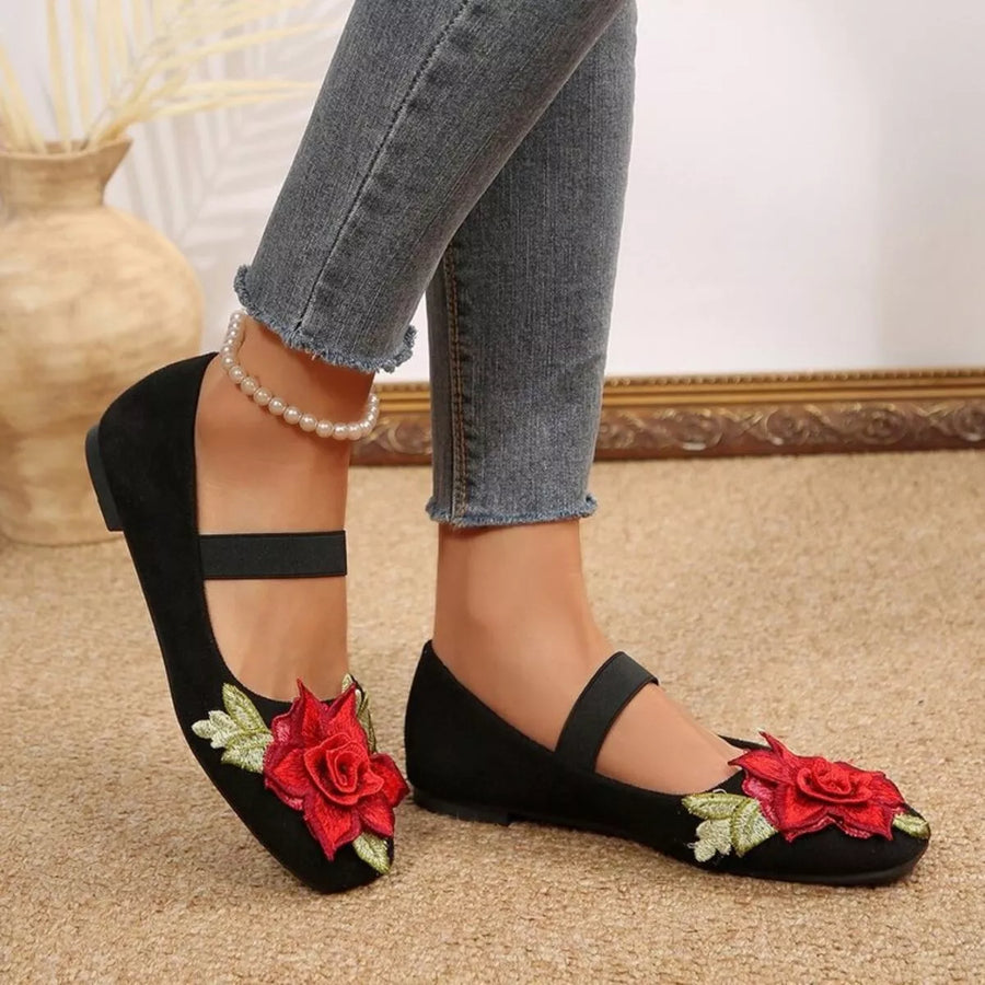 Flower Square Toe Slip Ons